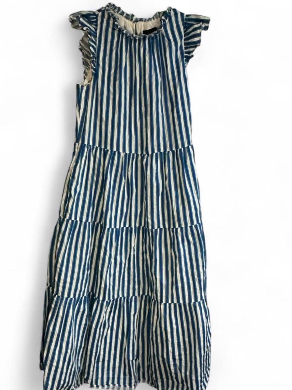 J. Crew Blue and White Striped Tiered Maxi Dress with pockets Sz XS